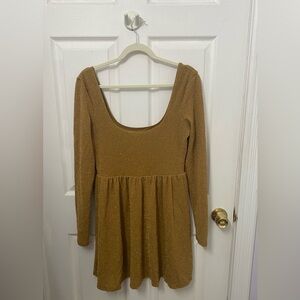 Free People Gold shimmery long sleeve dress.